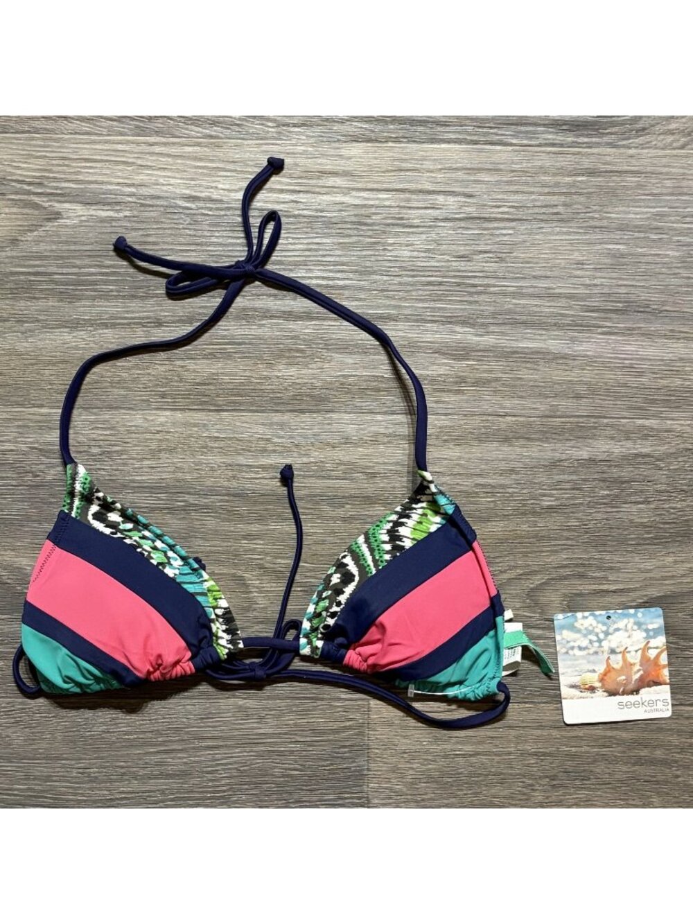 Seekers Australia Jade Triangle String Bikini Top Size Large 10 Striped NEW
